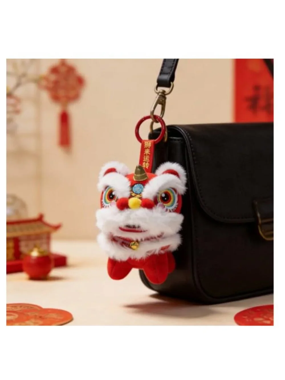 Cute Chinese Lion Dance Plush Keychain Bag Charm Handbag Purse Tote Accessory